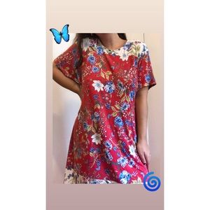 Red floral t-shirt dress